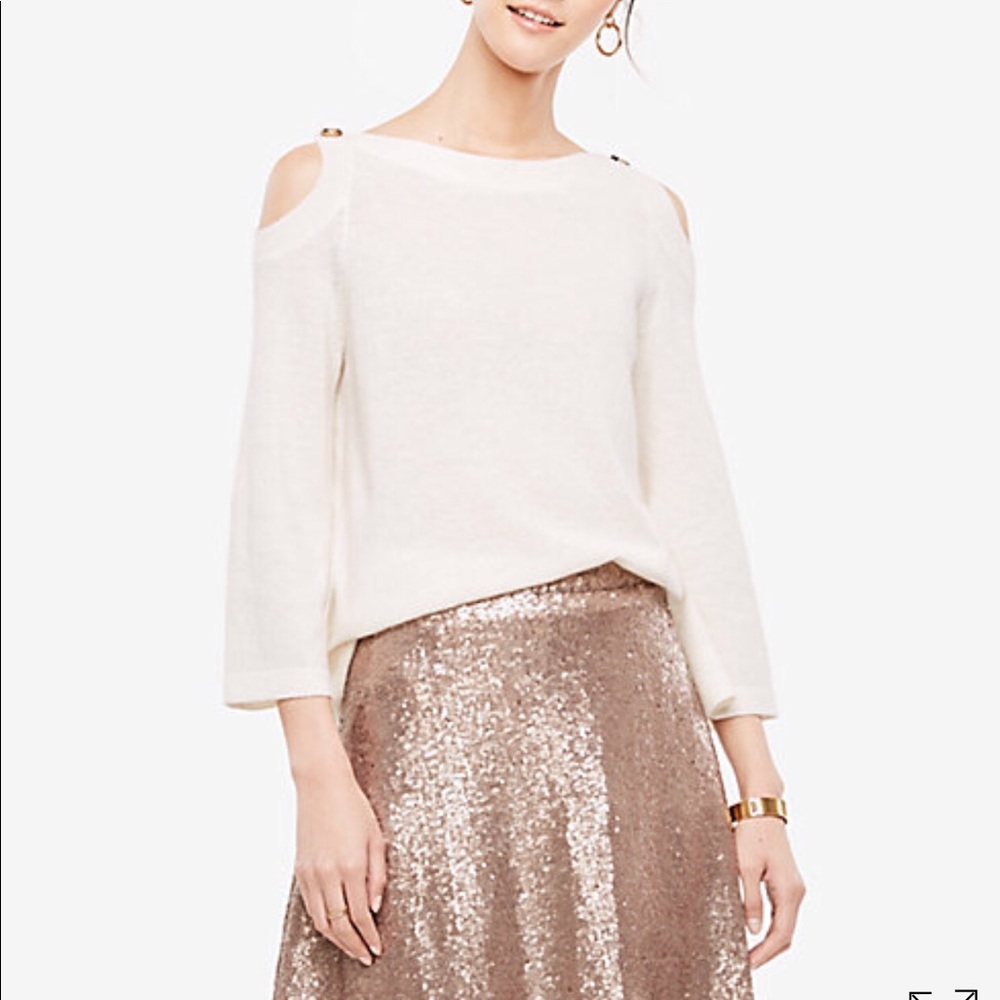 Ann Taylor Cold Shoulder Button Sweater